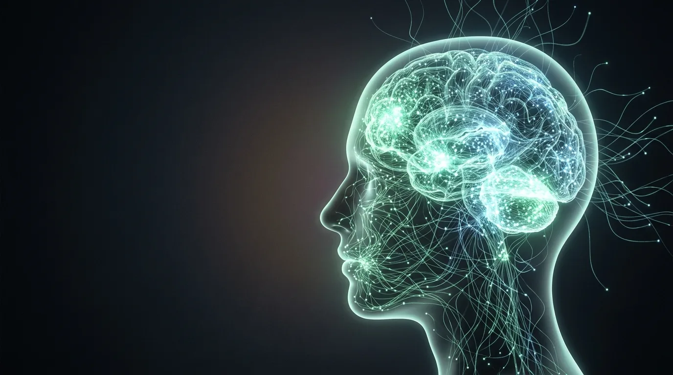 A glowing profile of a human head with a luminous, intricately connected brain — a mind that works differently.